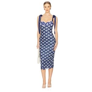 Free People Printed Got Glam Slip Navy Floral Midi Silhouette Dress